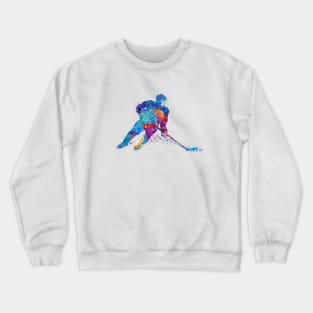 Ice Hockey Player Girl Watercolor Silhouette Crewneck Sweatshirt